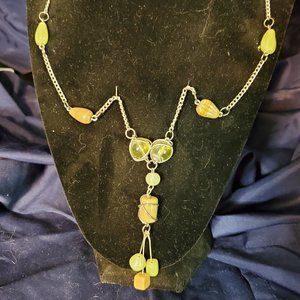 Handcrafted Green & Beige Drop Necklace